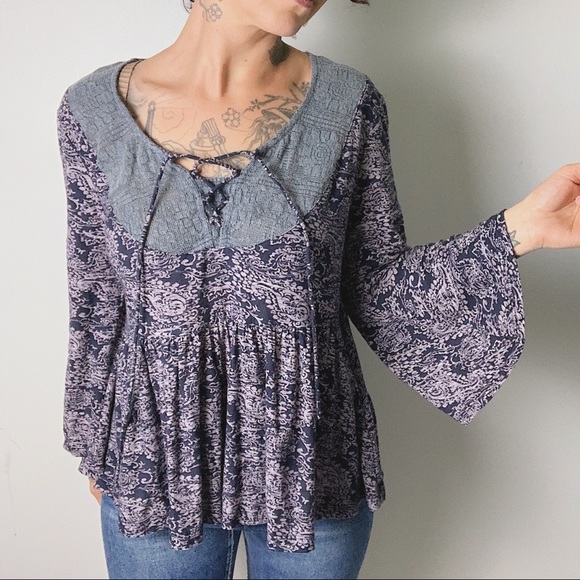 Anthropologie Tops - {anthro} AKEMI + KIN Paisley Lace Up Neck Top